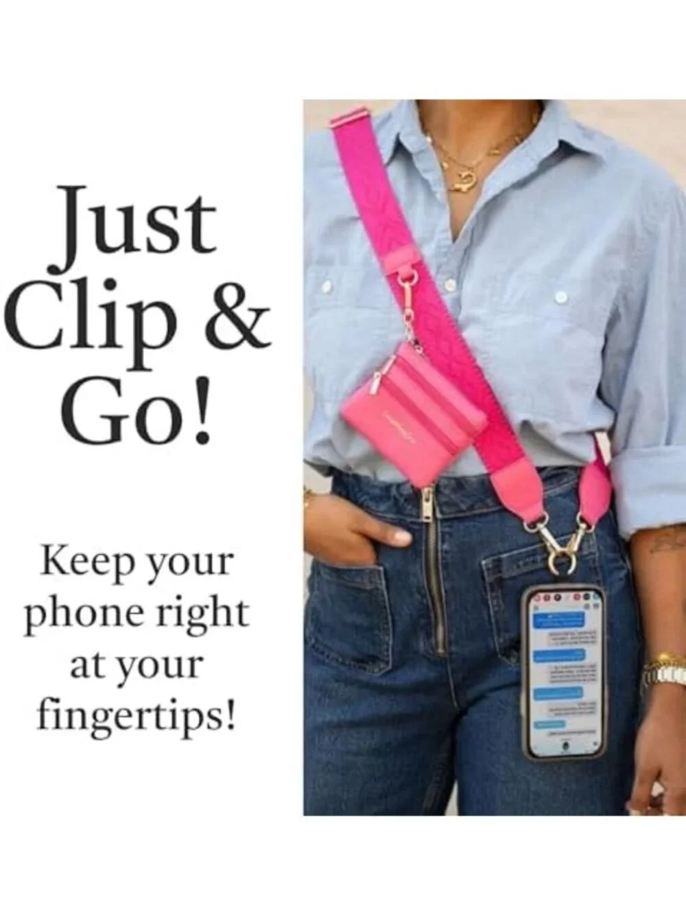 Stylish Clip & Go Phone Lanyard with Wallet Pouch - Classic Magenta Accessory